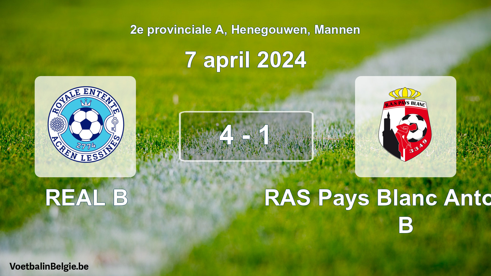 Gespeelde wedstrijd mannenvoetbal: REAL B - RAS Pays Blanc Antoinien B 4 - 1 (7 april 2024)