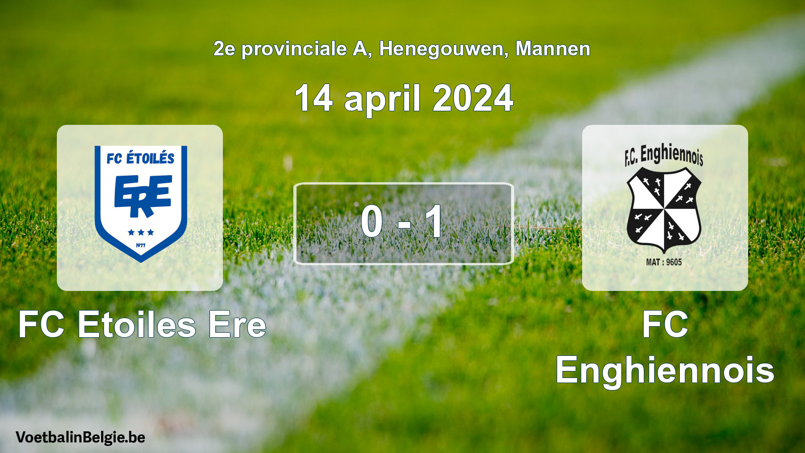 Gespeelde wedstrijd mannenvoetbal: FC Etoiles Ere - FC Enghiennois 0 - 1 (14 april 2024)