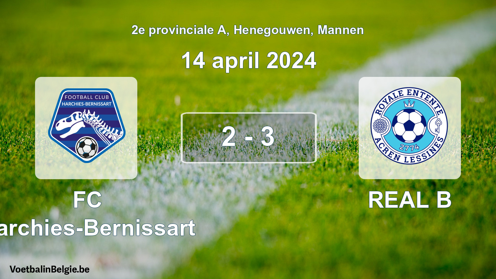 Gespeelde wedstrijd mannenvoetbal: FC Harchies-Bernissart - REAL B 2 - 3 (14 april 2024)