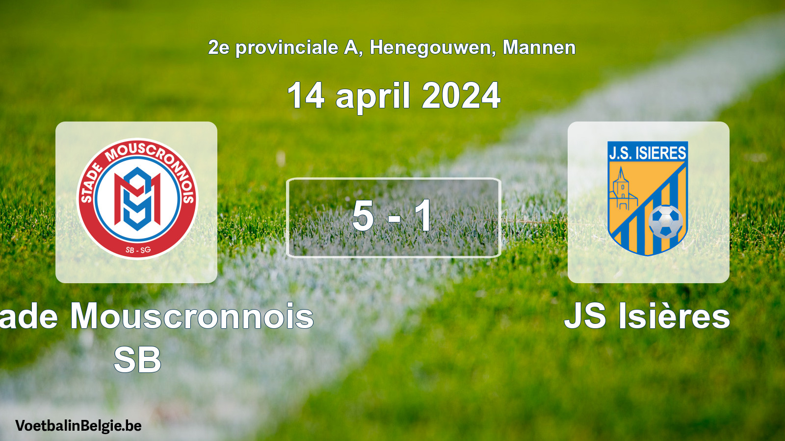 Gespeelde wedstrijd mannenvoetbal: Stade Mouscronnois SB - JS Isières 5 - 1 (14 april 2024)
