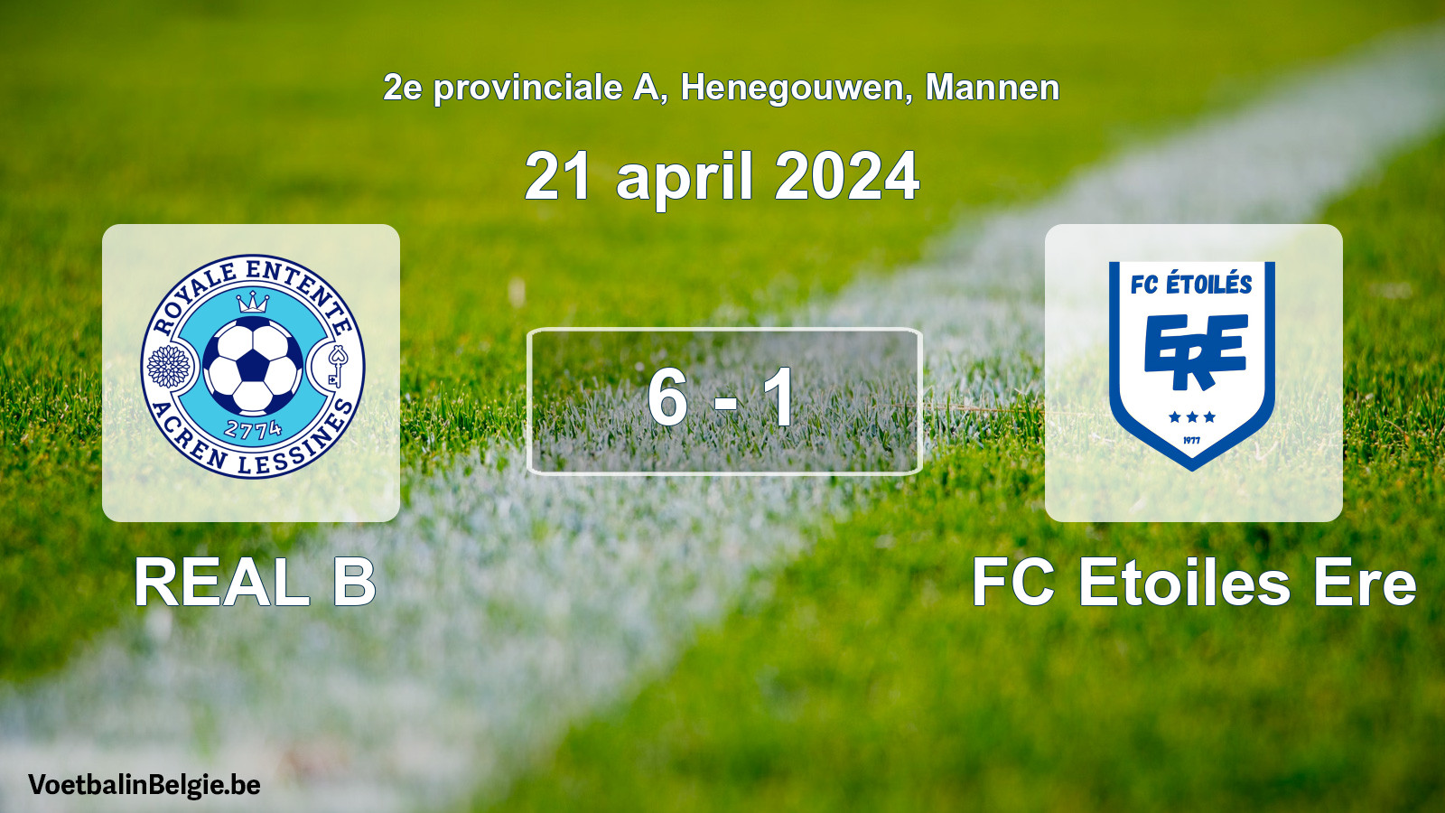 Gespeelde wedstrijd mannenvoetbal: REAL B - FC Etoiles Ere 6 - 1 (21 april 2024)