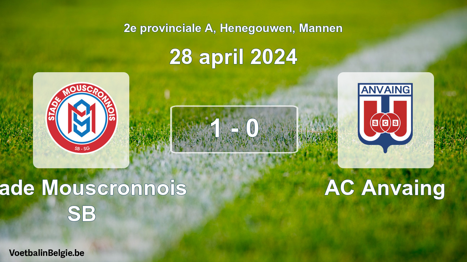 Gespeelde wedstrijd mannenvoetbal: Stade Mouscronnois SB - AC Anvaing 1 - 0 (28 april 2024)