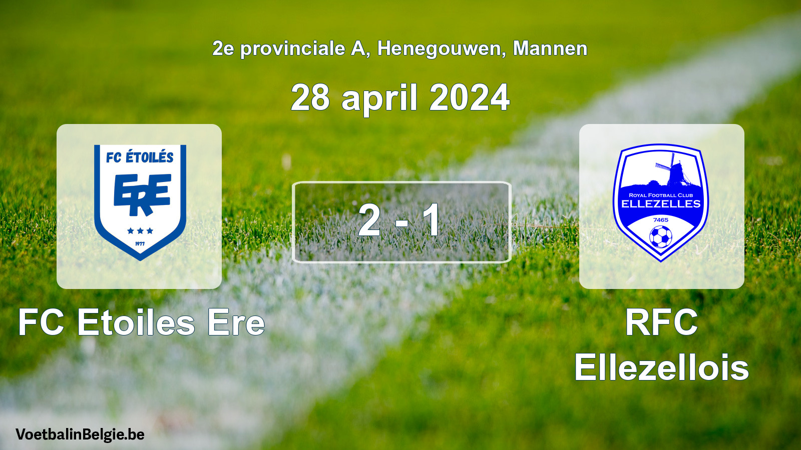 Gespeelde wedstrijd mannenvoetbal: FC Etoiles Ere - RFC Ellezellois 2 - 1 (28 april 2024)