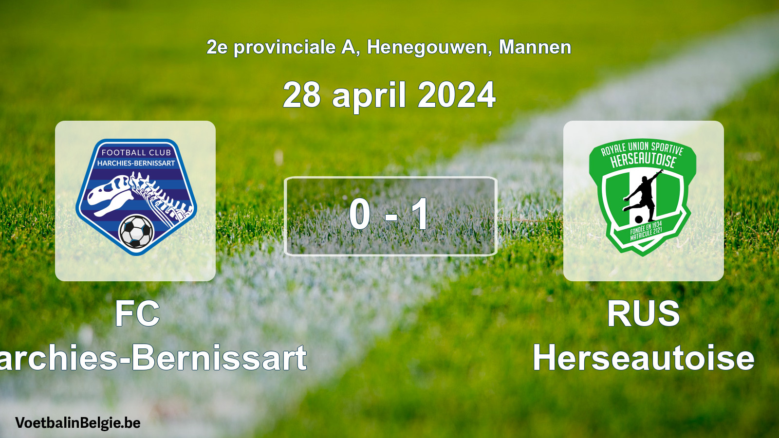 Gespeelde wedstrijd mannenvoetbal: FC Harchies-Bernissart - RUS Herseautoise 0 - 1 (28 april 2024)