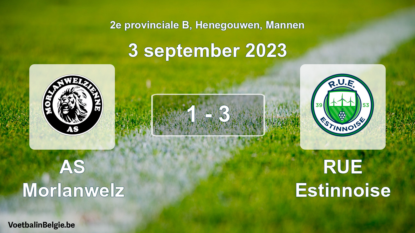 Gespeelde wedstrijd mannenvoetbal: AS Morlanwelz - RUE Estinnoise 1 - 3 (3 september 2023)