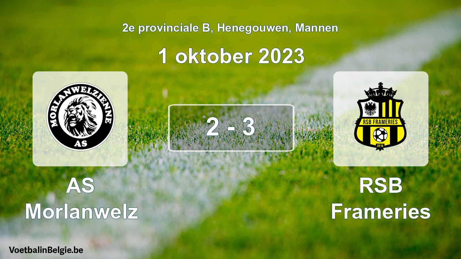 Gespeelde wedstrijd mannenvoetbal: AS Morlanwelz - RSB Frameries 2 - 3 (1 oktober 2023)