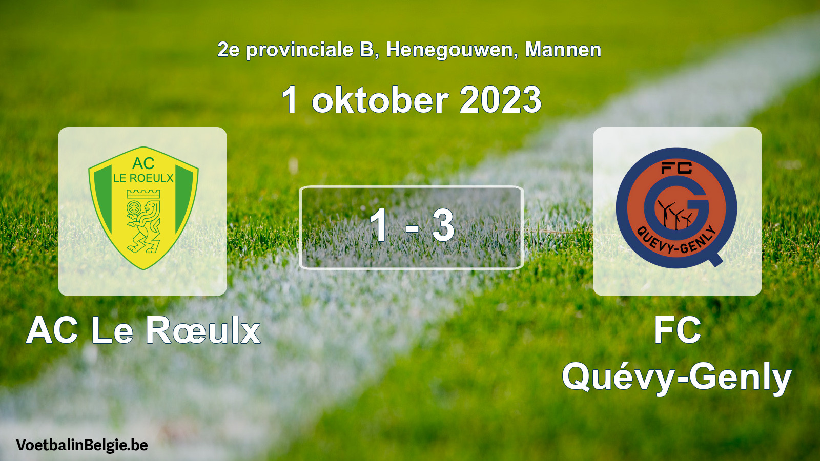 Gespeelde wedstrijd mannenvoetbal: AC Le Rœulx - FC Quévy-Genly 1 - 3 (1 oktober 2023)