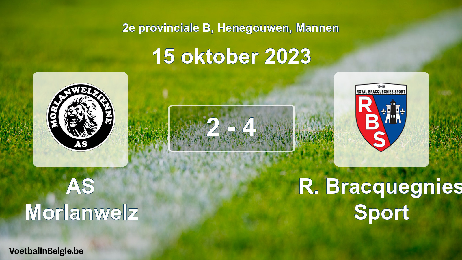 Gespeelde wedstrijd mannenvoetbal: AS Morlanwelz - R. Bracquegnies Sport 2 - 4 (15 oktober 2023)