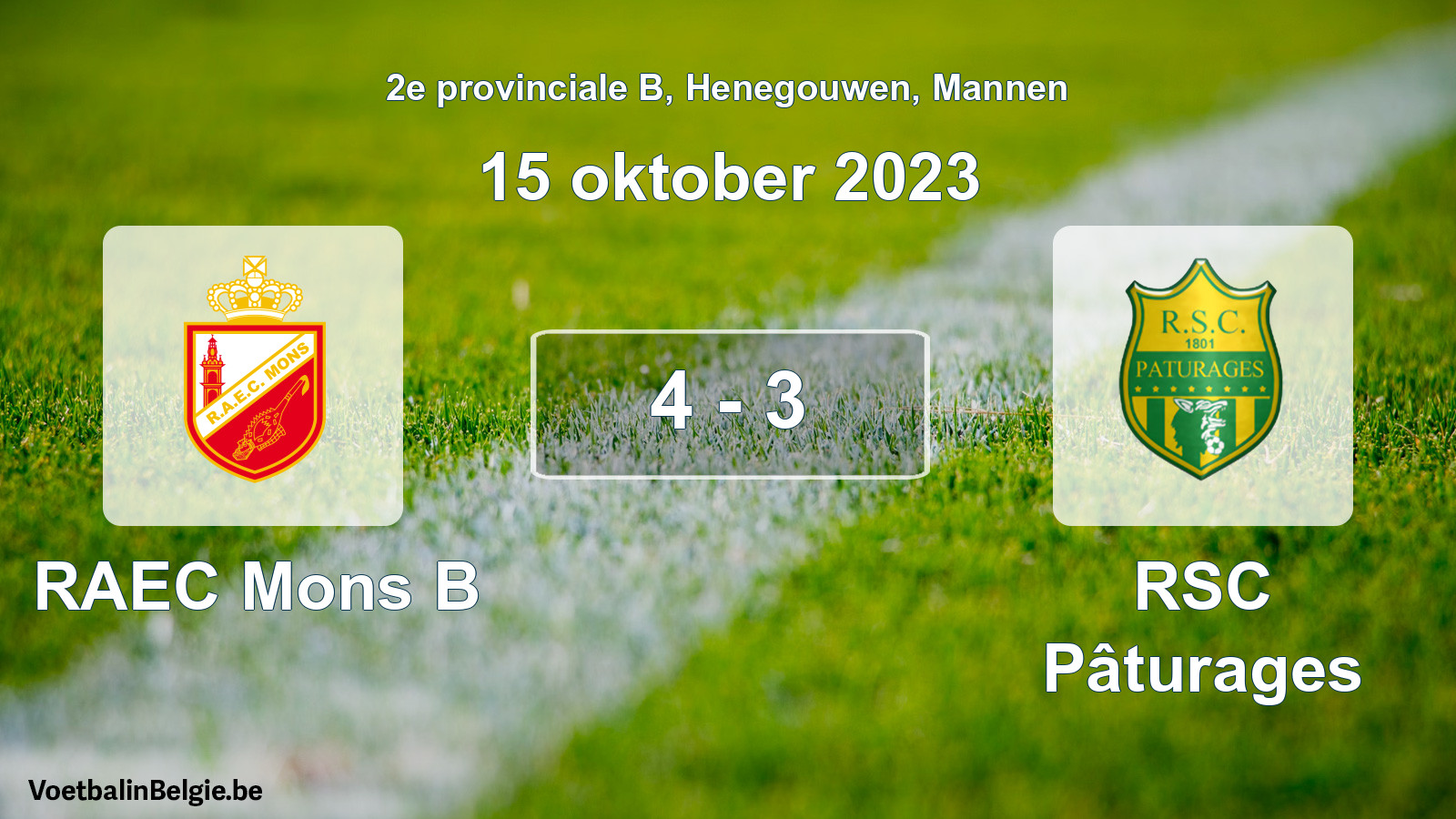 Gespeelde wedstrijd mannenvoetbal: RAEC Mons B - RSC Pâturages 4 - 3 (15 oktober 2023)