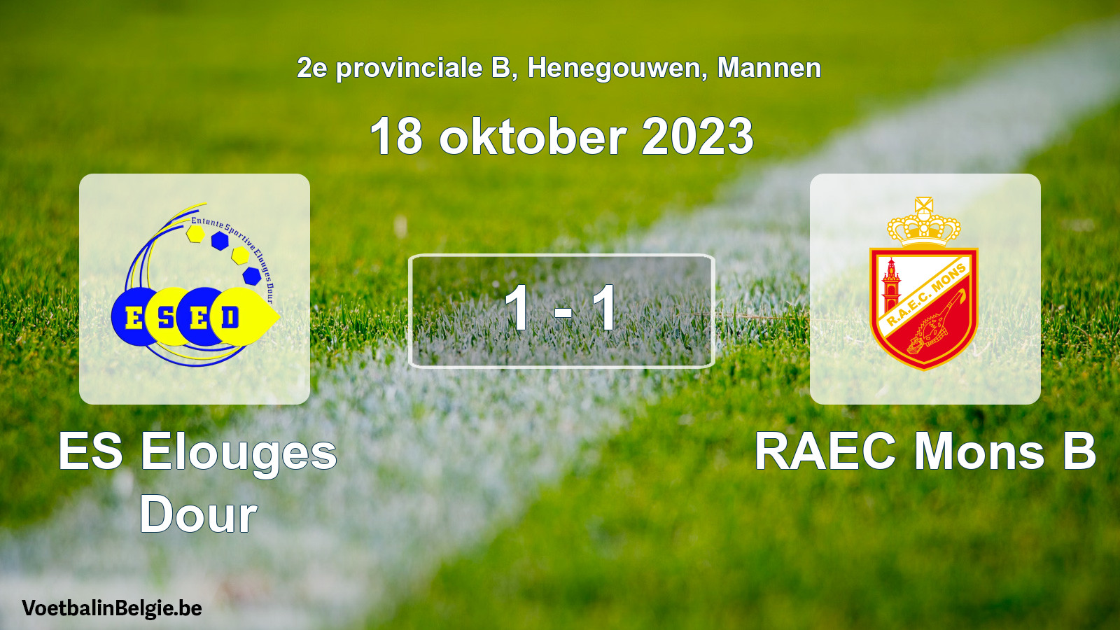 Gespeelde wedstrijd mannenvoetbal: ES Elouges Dour - RAEC Mons B 1 - 1 (18 oktober 2023)