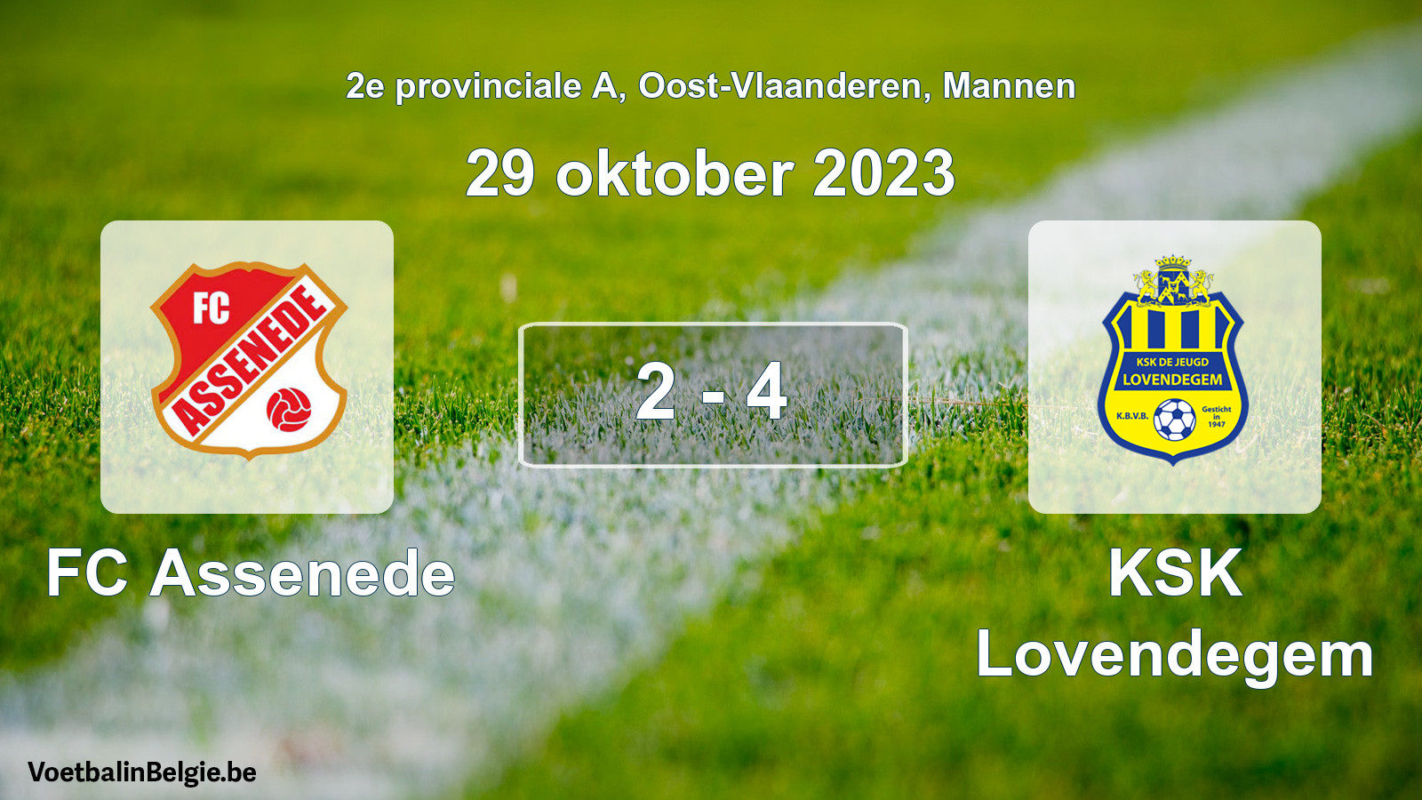 Gespeelde wedstrijd mannenvoetbal: FC Assenede - KSK Lovendegem 2 - 4 (29 oktober 2023)