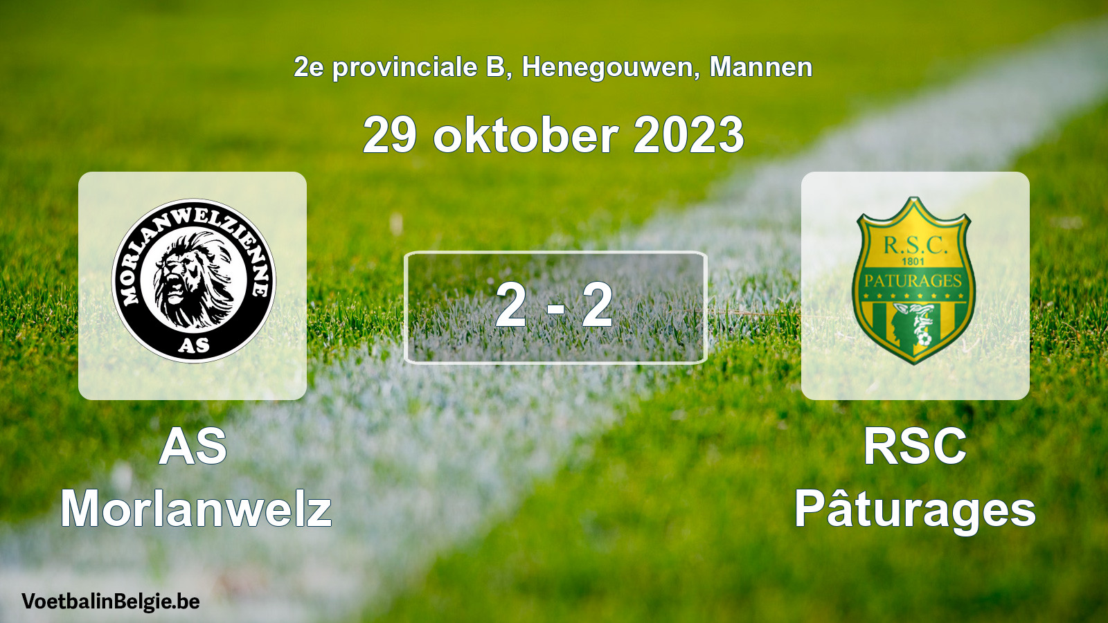 Gespeelde wedstrijd mannenvoetbal: AS Morlanwelz - RSC Pâturages 2 - 2 (29 oktober 2023)