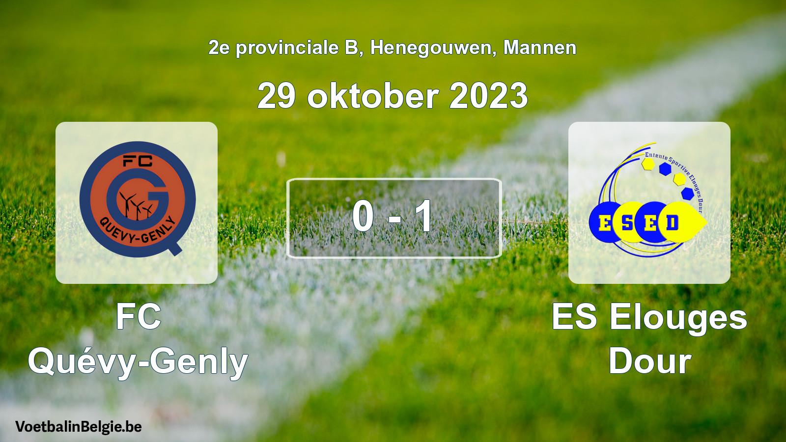 Gespeelde wedstrijd mannenvoetbal: FC Quévy-Genly - ES Elouges Dour 0 - 1 (29 oktober 2023)