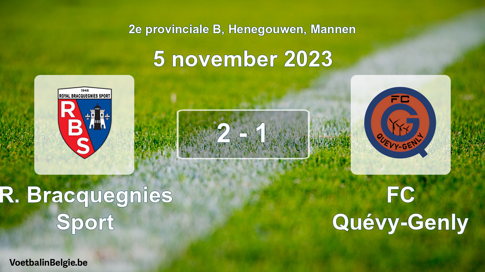 Gespeelde wedstrijd mannenvoetbal: R. Bracquegnies Sport - FC Quévy-Genly 2 - 1 (5 november 2023)