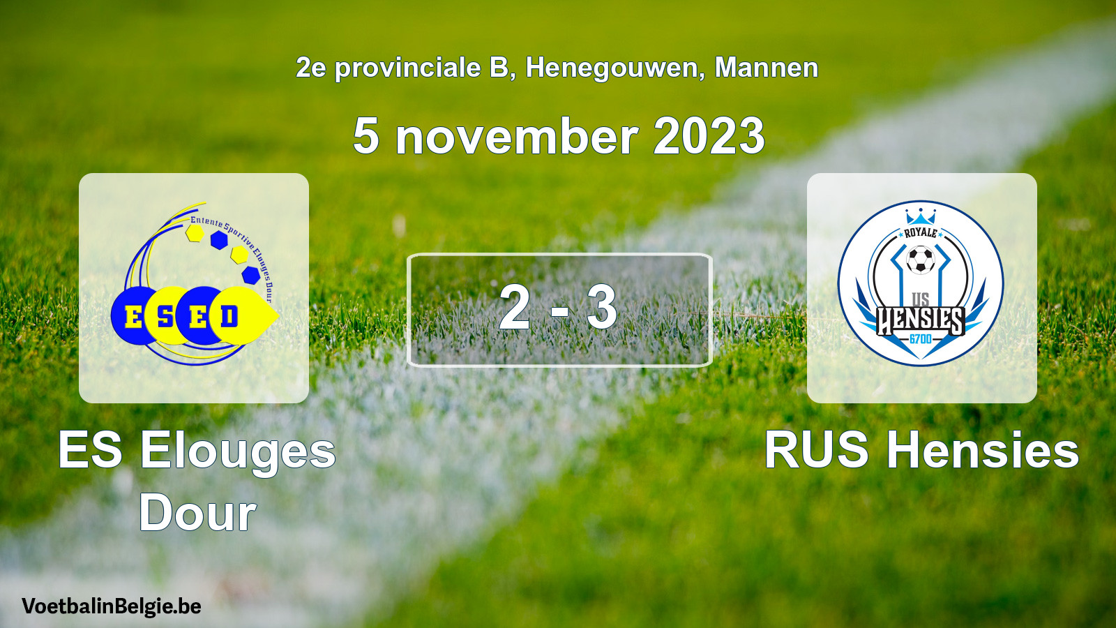 Gespeelde wedstrijd mannenvoetbal: ES Elouges Dour - RUS Hensies 2 - 3 (5 november 2023)