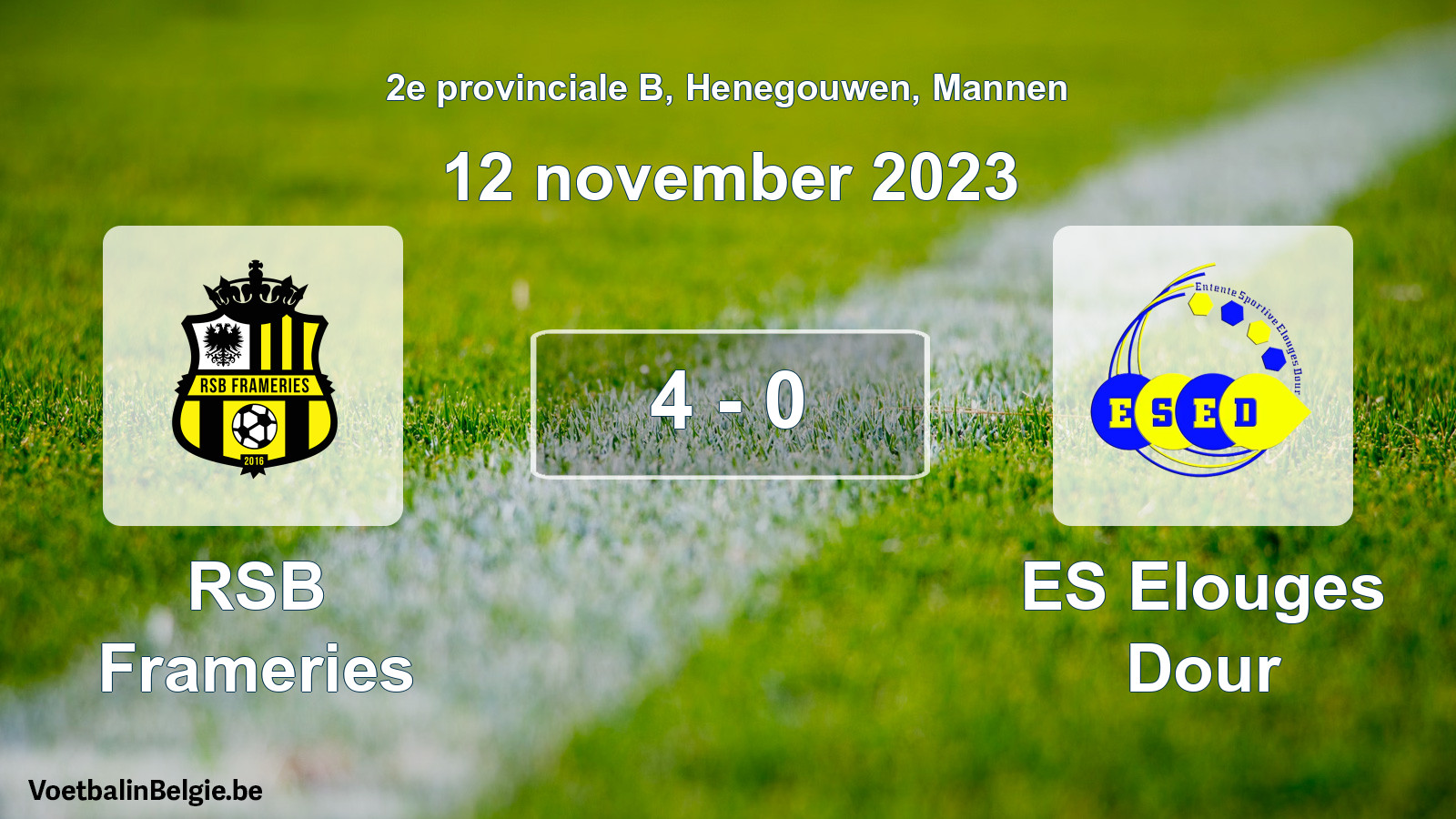 Gespeelde wedstrijd mannenvoetbal: RSB Frameries - ES Elouges Dour 4 - 0 (12 november 2023)