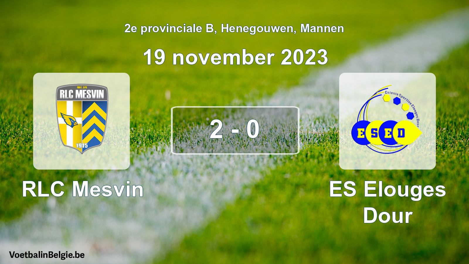 Gespeelde wedstrijd mannenvoetbal: RLC Mesvin - ES Elouges Dour 2 - 0 (19 november 2023)