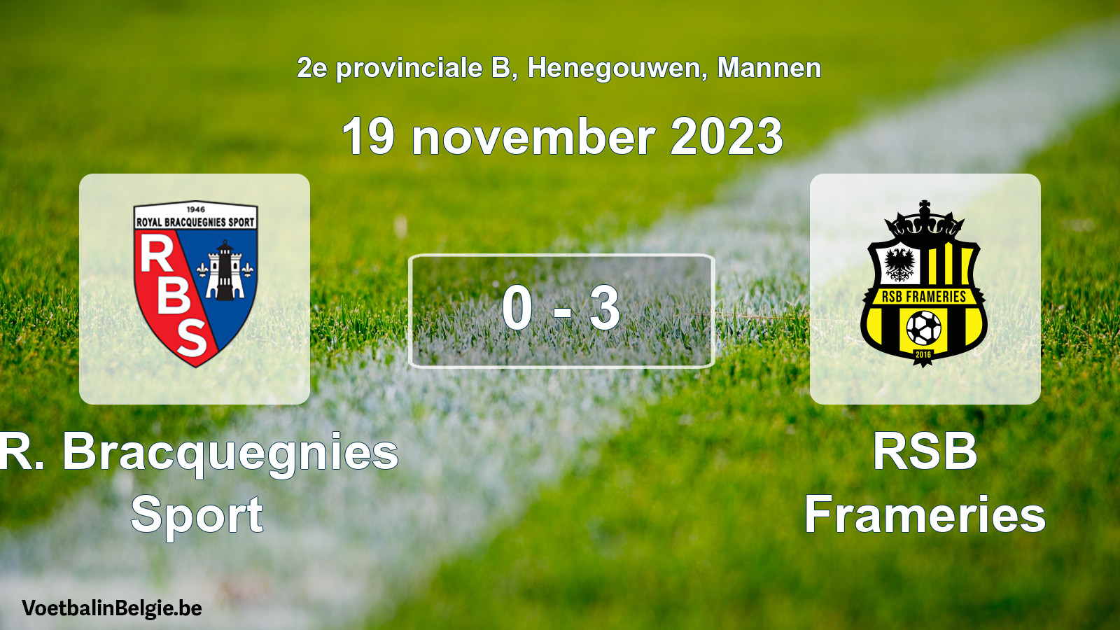 Gespeelde wedstrijd mannenvoetbal: R. Bracquegnies Sport - RSB Frameries 0 - 3 (19 november 2023)