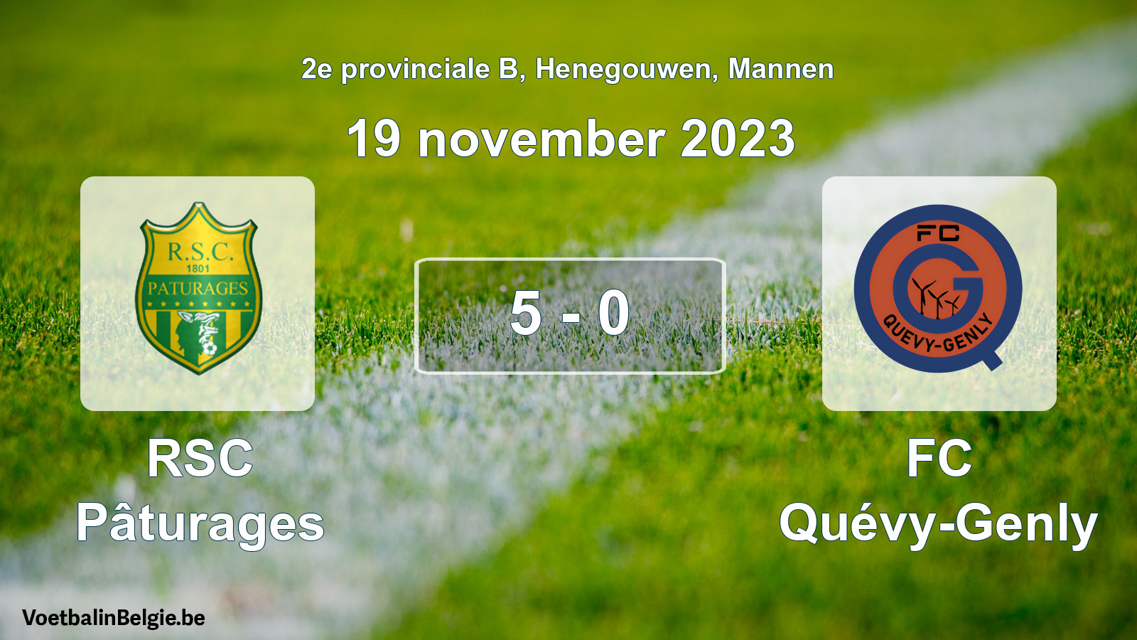 Gespeelde wedstrijd mannenvoetbal: RSC Pâturages - FC Quévy-Genly 5 - 0 (19 november 2023)