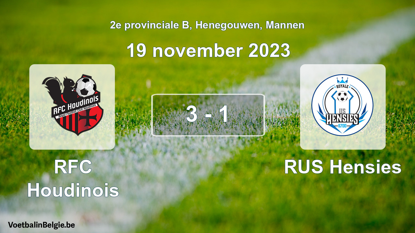 Gespeelde wedstrijd mannenvoetbal: RFC Houdinois - RUS Hensies 3 - 1 (19 november 2023)