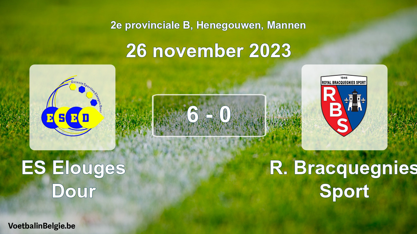 Gespeelde wedstrijd mannenvoetbal: ES Elouges Dour - R. Bracquegnies Sport 6 - 0 (26 november 2023)