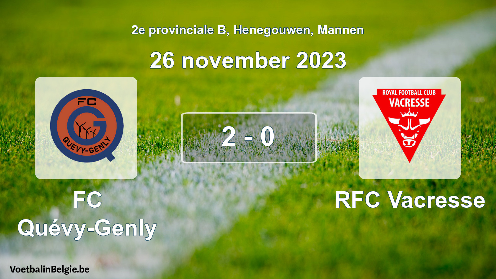 Gespeelde wedstrijd mannenvoetbal: FC Quévy-Genly - RFC Vacresse 2 - 0 (26 november 2023)