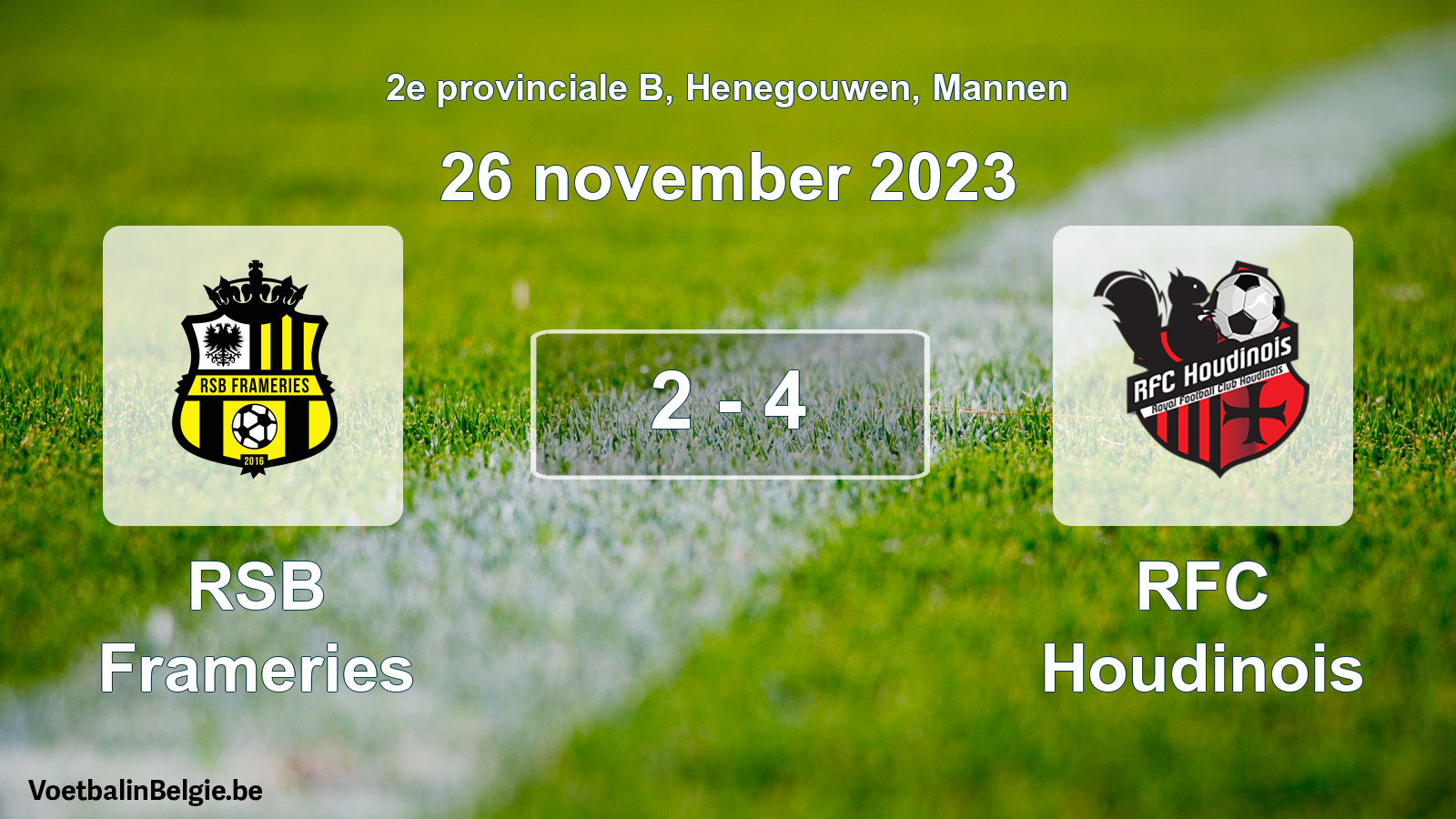Gespeelde wedstrijd mannenvoetbal: RSB Frameries - RFC Houdinois 2 - 4 (26 november 2023)