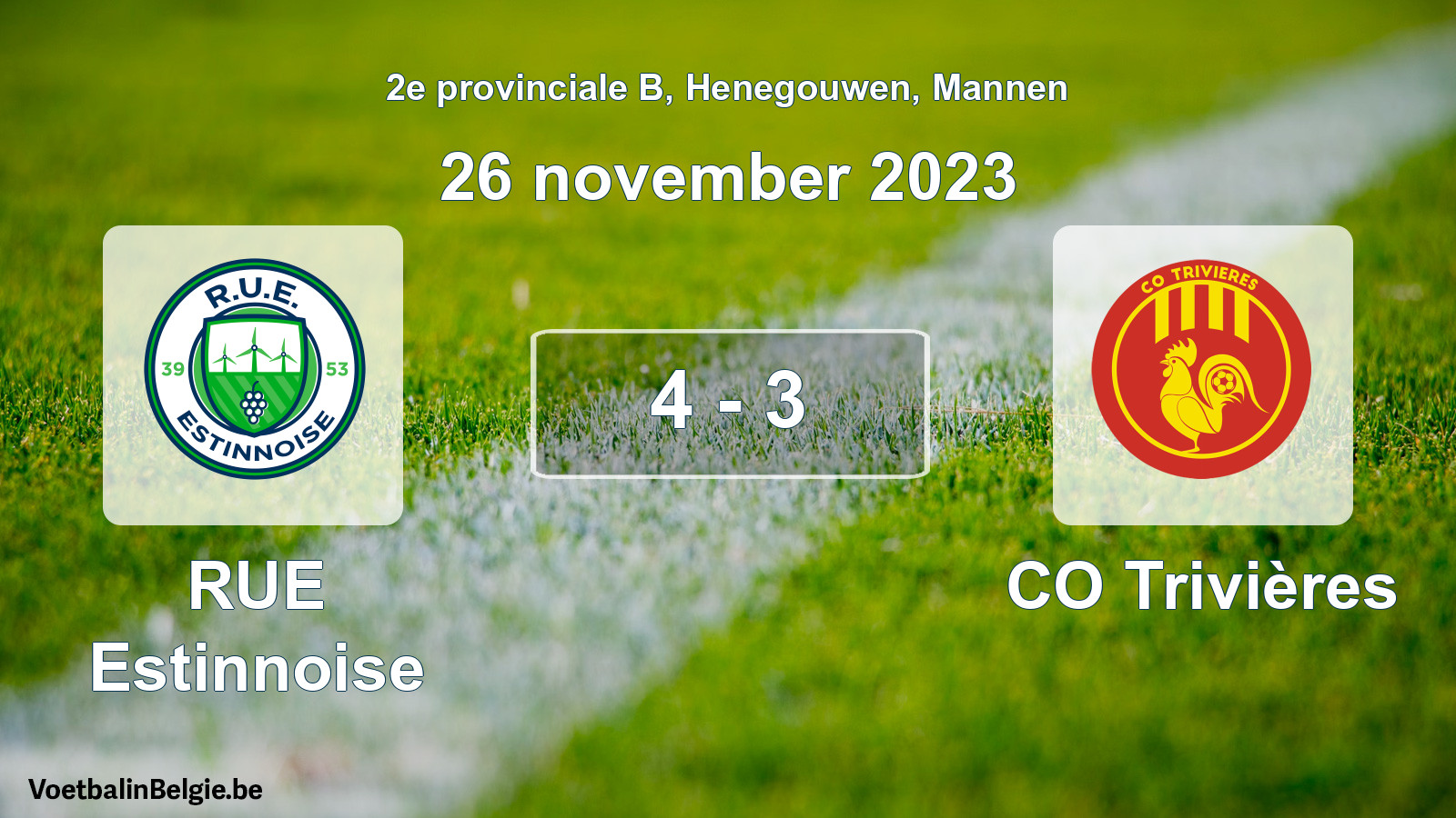 Gespeelde wedstrijd mannenvoetbal: RUE Estinnoise - CO Trivières 4 - 3 (26 november 2023)