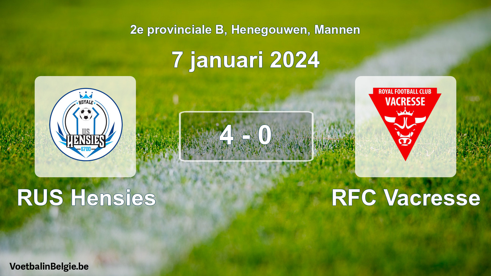 Gespeelde wedstrijd mannenvoetbal: RUS Hensies - RFC Vacresse 4 - 0 (7 januari 2024)
