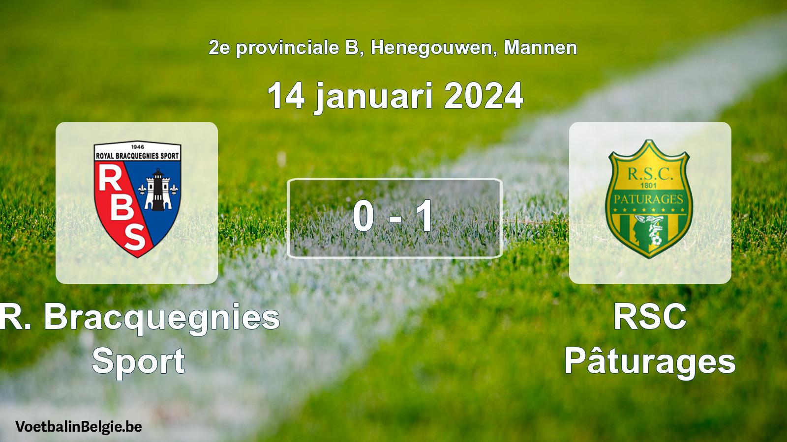 Gespeelde wedstrijd mannenvoetbal: R. Bracquegnies Sport - RSC Pâturages 0 - 1 (14 januari 2024)