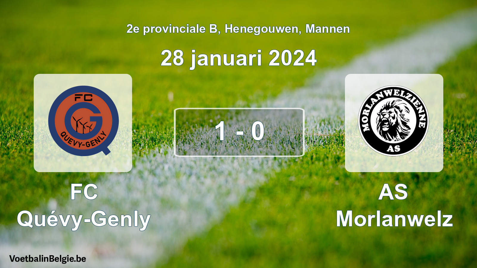 Gespeelde wedstrijd mannenvoetbal: FC Quévy-Genly - AS Morlanwelz 1 - 0 (28 januari 2024)
