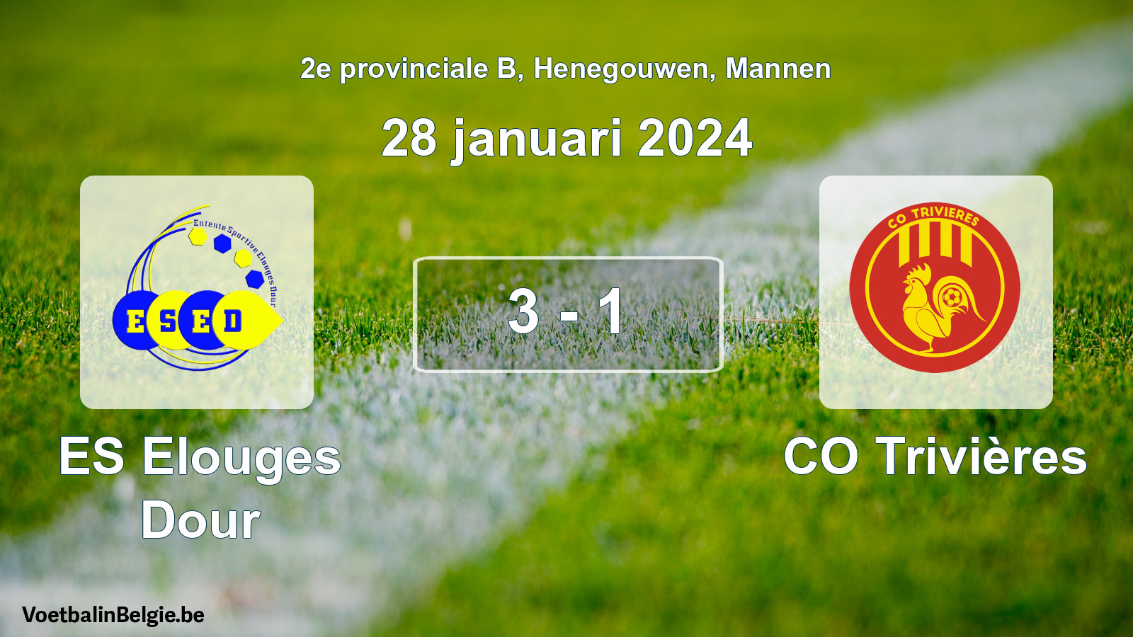 Gespeelde wedstrijd mannenvoetbal: ES Elouges Dour - CO Trivières 3 - 1 (28 januari 2024)