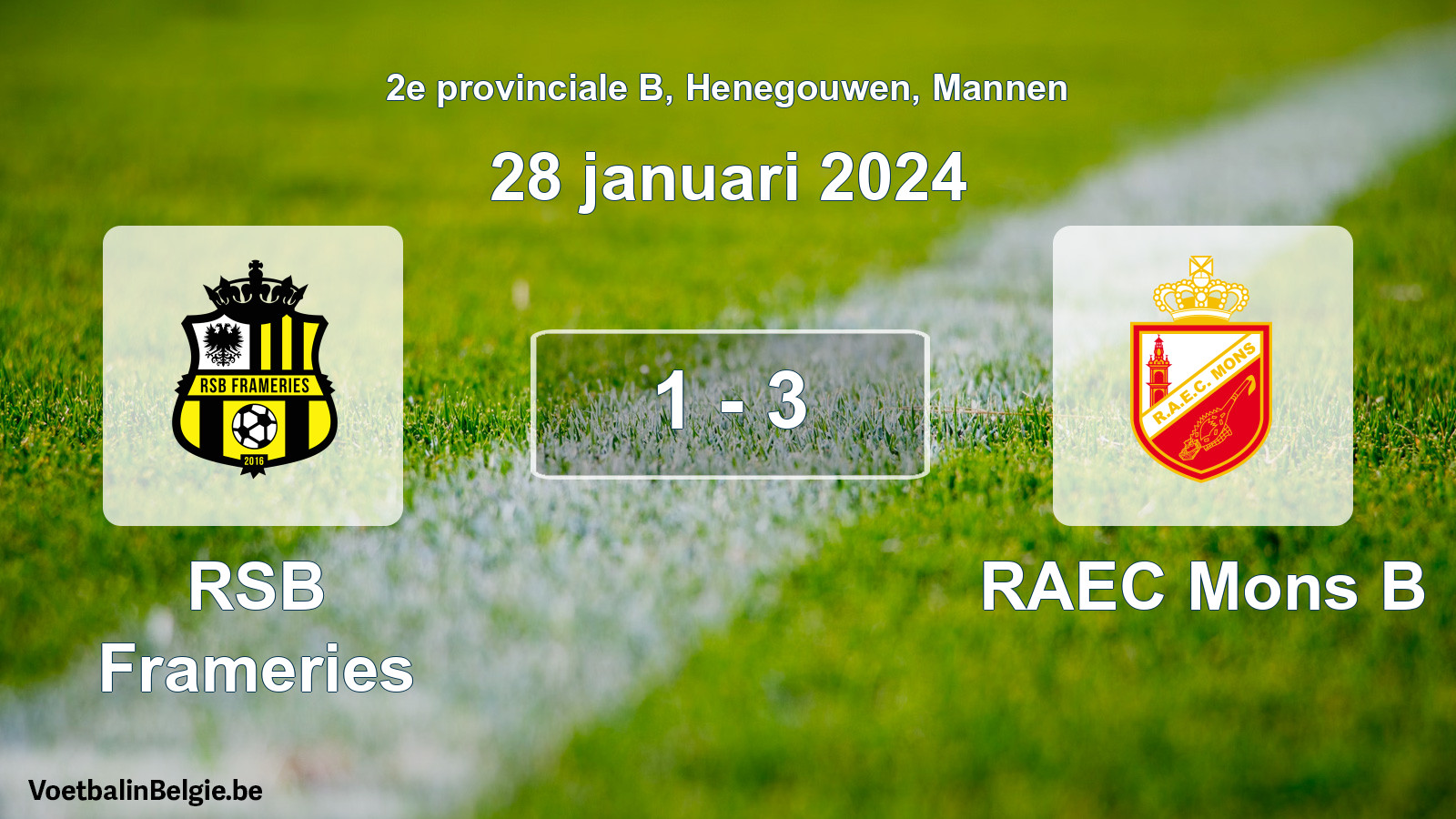 Gespeelde wedstrijd mannenvoetbal: RSB Frameries - RAEC Mons B 1 - 3 (28 januari 2024)