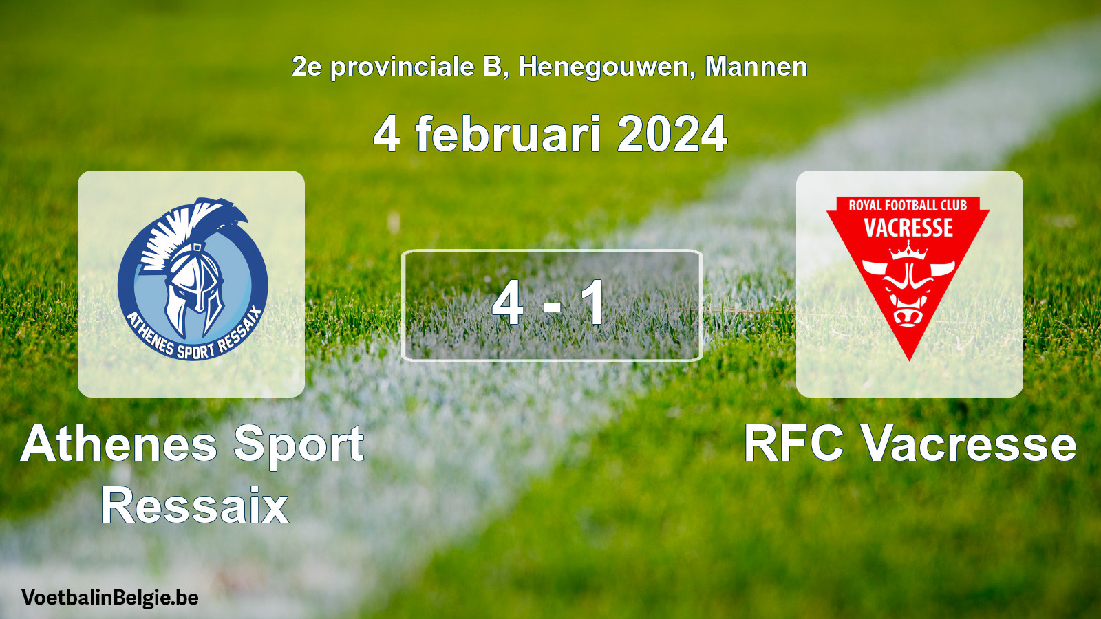 Gespeelde wedstrijd mannenvoetbal: Athenes Sport Ressaix - RFC Vacresse 4 - 1 (4 februari 2024)