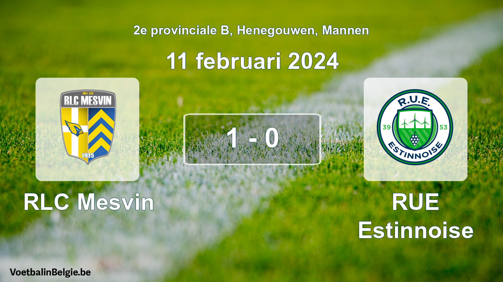 Gespeelde wedstrijd mannenvoetbal: RLC Mesvin - RUE Estinnoise 1 - 0 (11 februari 2024)