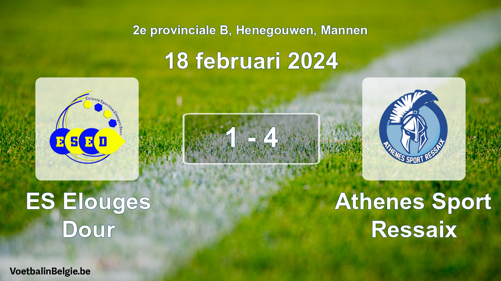 Gespeelde wedstrijd mannenvoetbal: ES Elouges Dour - Athenes Sport Ressaix 1 - 4 (18 februari 2024)