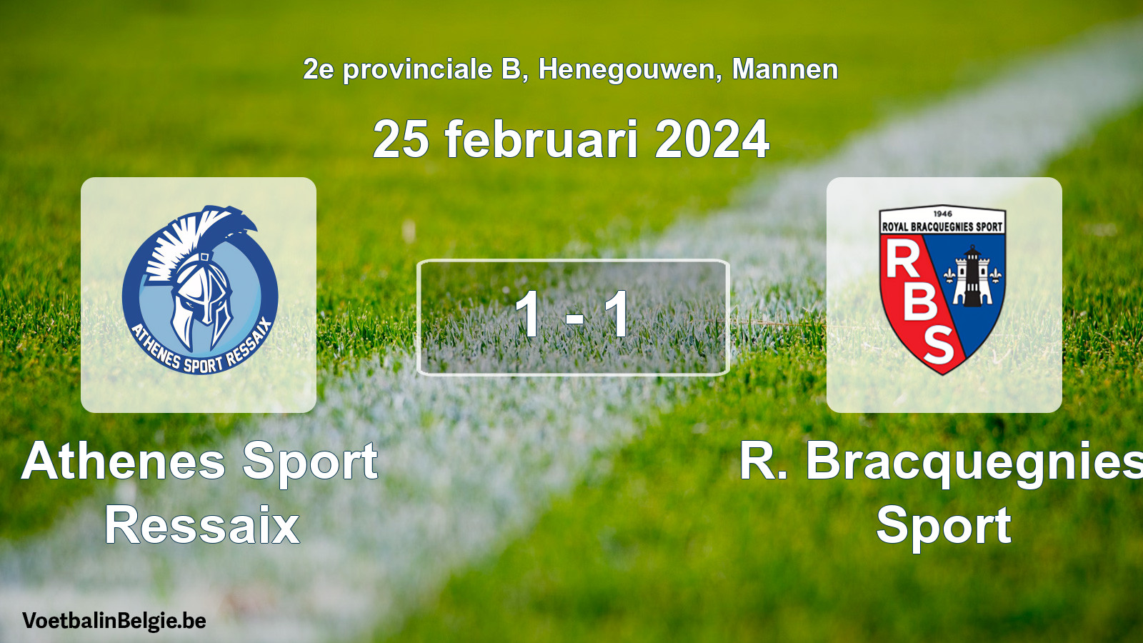 Gespeelde wedstrijd mannenvoetbal: Athenes Sport Ressaix - R. Bracquegnies Sport 1 - 1 (25 februari 2024)
