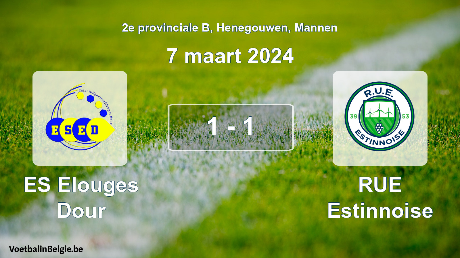 Gespeelde wedstrijd mannenvoetbal: ES Elouges Dour - RUE Estinnoise 1 - 1 (7 maart 2024)