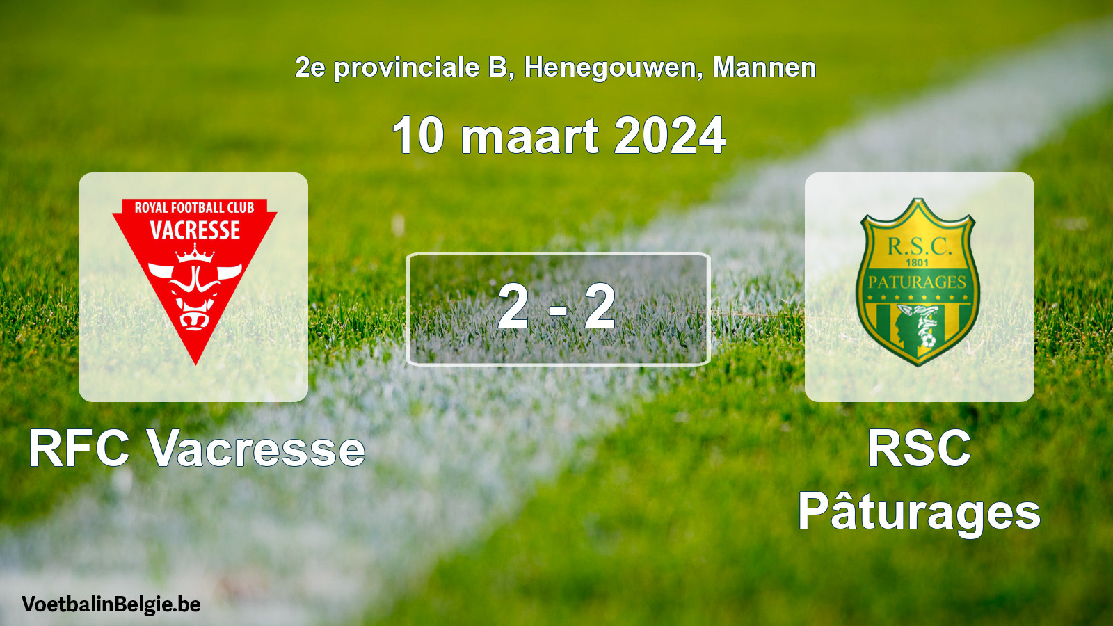 Gespeelde wedstrijd mannenvoetbal: RFC Vacresse - RSC Pâturages 2 - 2 (10 maart 2024)