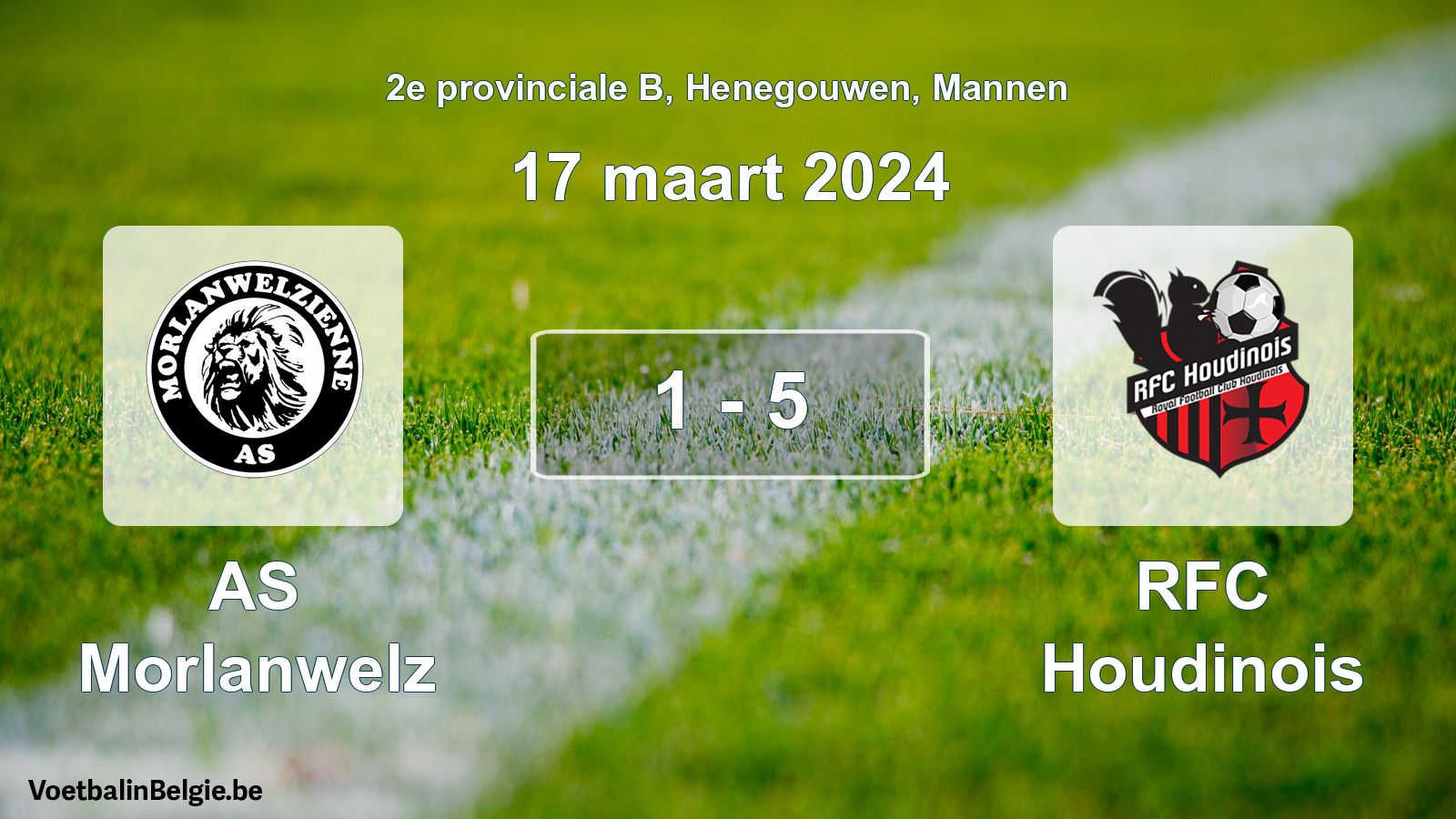 Gespeelde wedstrijd mannenvoetbal: AS Morlanwelz - RFC Houdinois 1 - 5 (17 maart 2024)