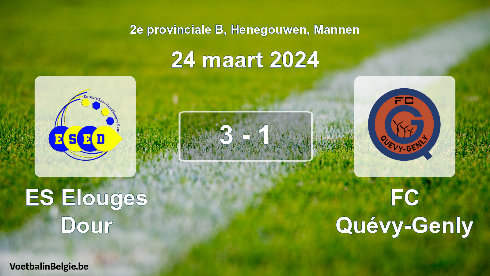 Gespeelde wedstrijd mannenvoetbal: ES Elouges Dour - FC Quévy-Genly 3 - 1 (24 maart 2024)
