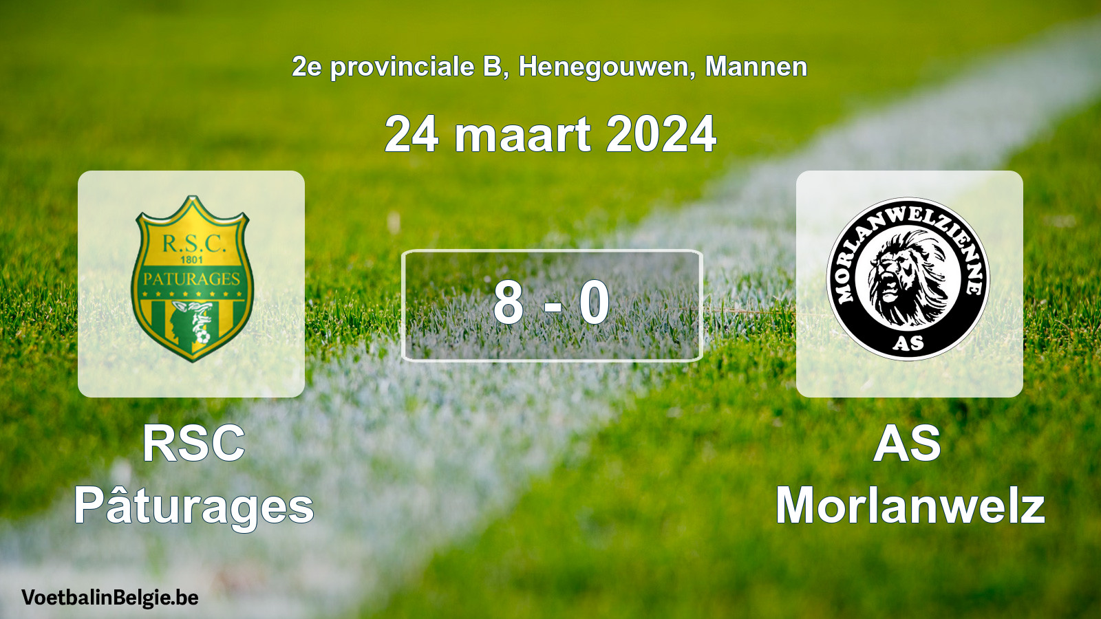 Gespeelde wedstrijd mannenvoetbal: RSC Pâturages - AS Morlanwelz 8 - 0 (24 maart 2024)
