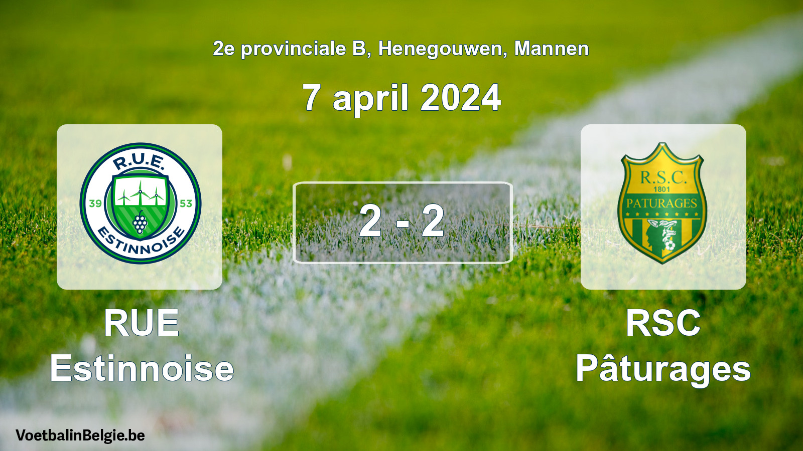 Gespeelde wedstrijd mannenvoetbal: RUE Estinnoise - RSC Pâturages 2 - 2 (7 april 2024)
