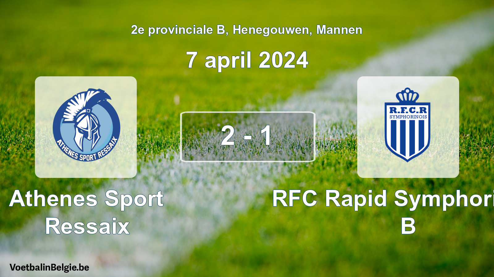 Gespeelde wedstrijd mannenvoetbal: Athenes Sport Ressaix - RFC Rapid Symphorinois B 2 - 1 (7 april 2024)