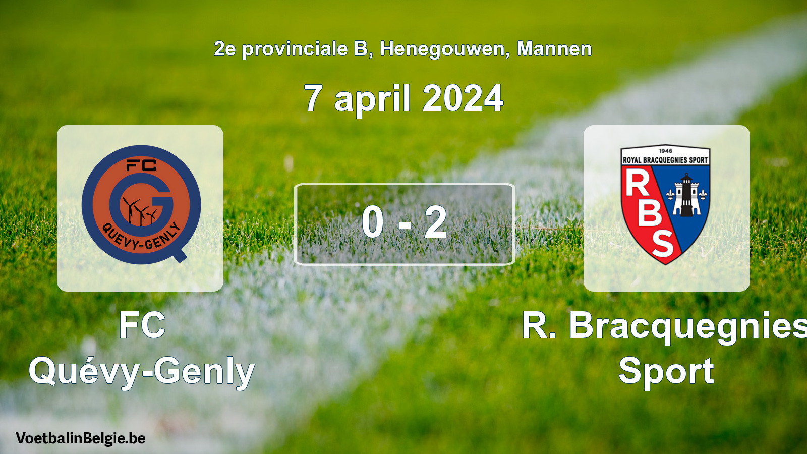 Gespeelde wedstrijd mannenvoetbal: FC Quévy-Genly - R. Bracquegnies Sport 0 - 2 (7 april 2024)