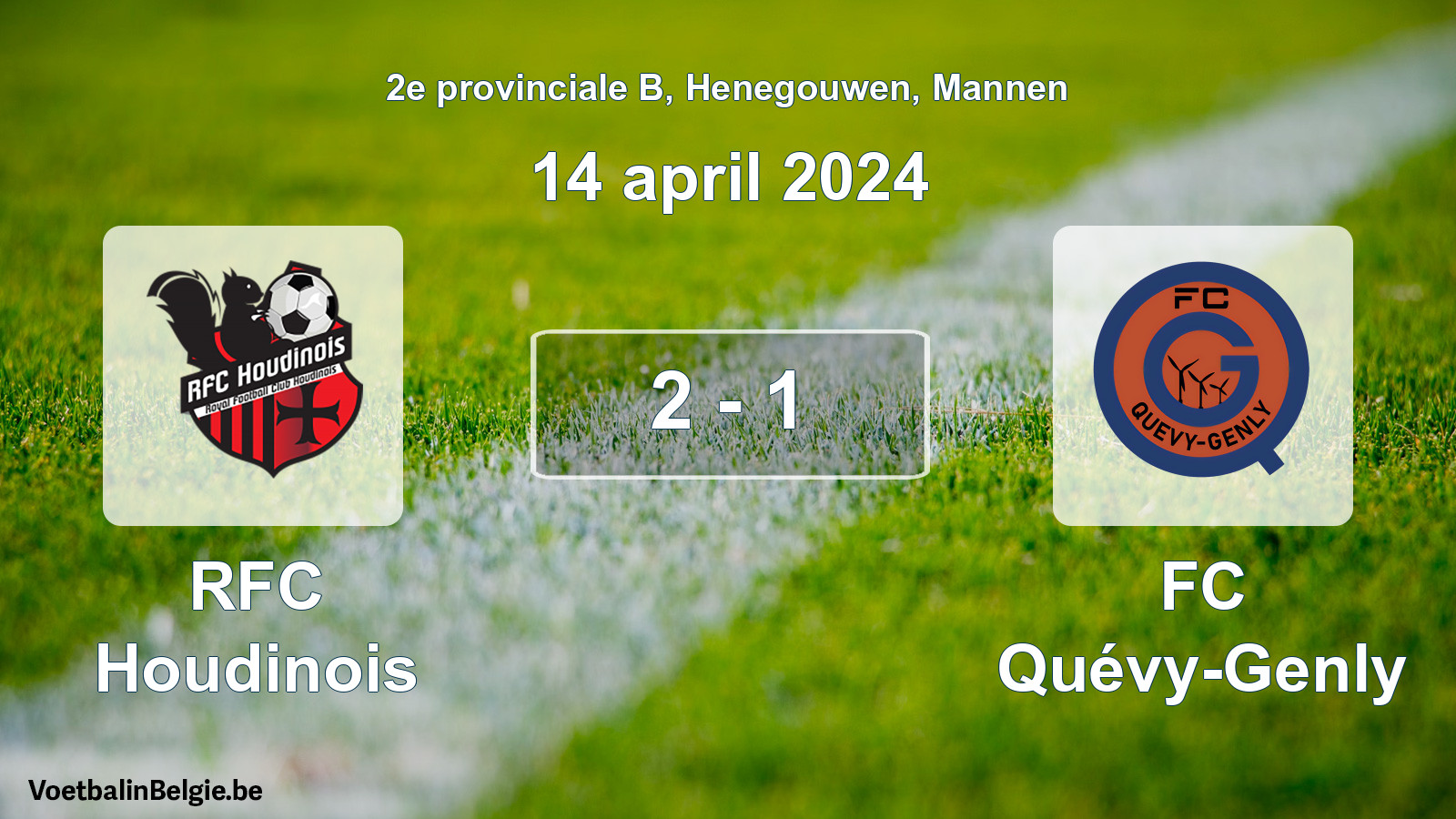 Gespeelde wedstrijd mannenvoetbal: RFC Houdinois - FC Quévy-Genly 2 - 1 (14 april 2024)