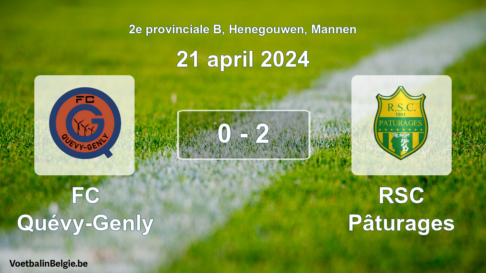Gespeelde wedstrijd mannenvoetbal: FC Quévy-Genly - RSC Pâturages 0 - 2 (21 april 2024)