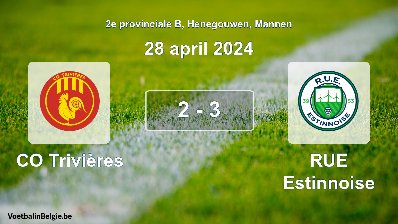 Gespeelde wedstrijd mannenvoetbal: CO Trivières - RUE Estinnoise 2 - 3 (28 april 2024)
