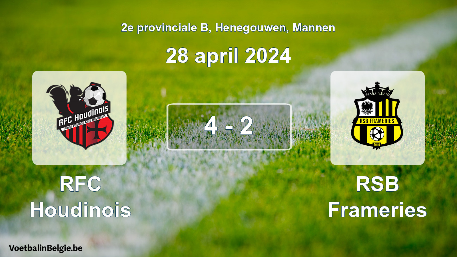 Gespeelde wedstrijd mannenvoetbal: RFC Houdinois - RSB Frameries 4 - 2 (28 april 2024)