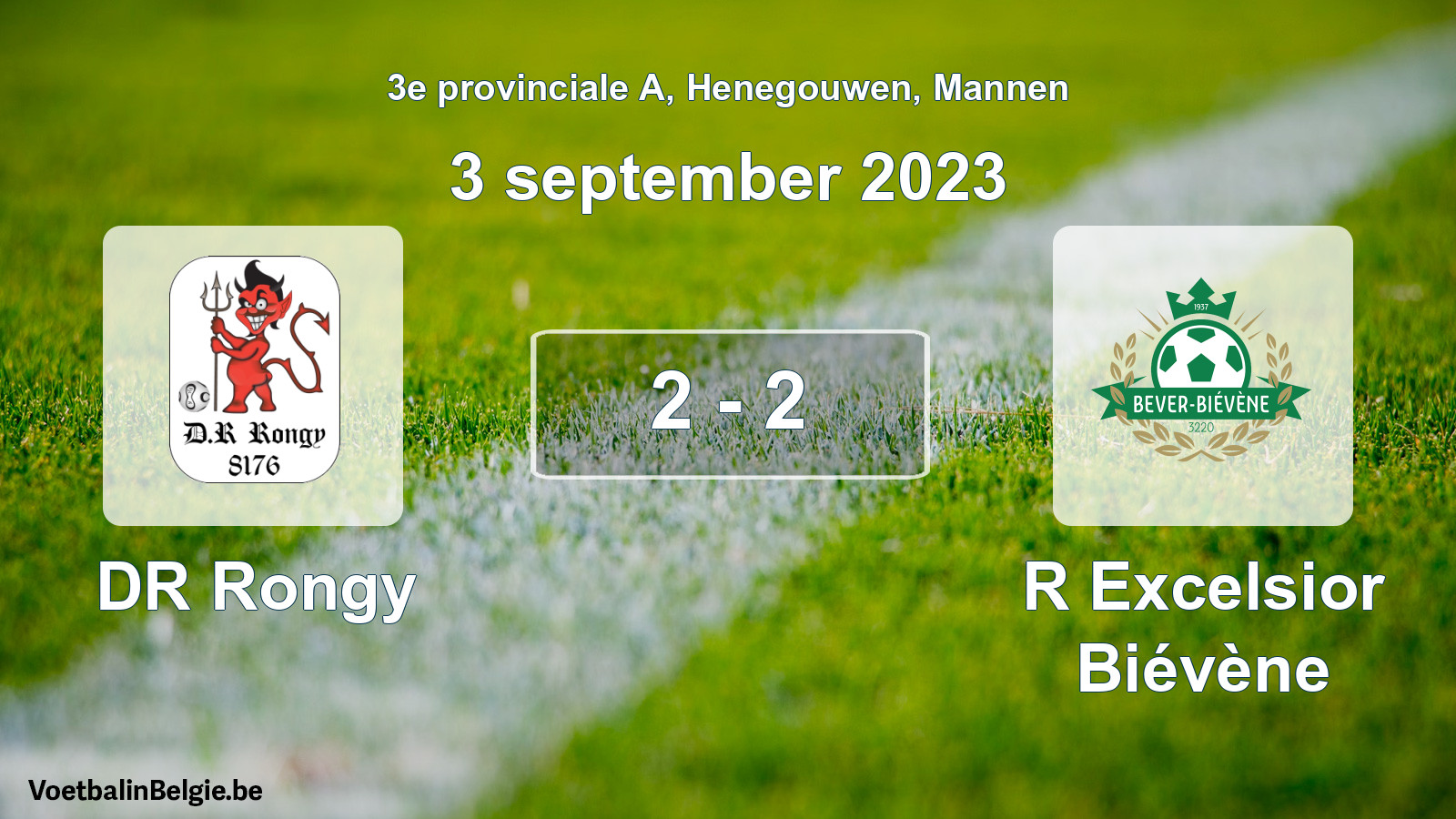 Gespeelde wedstrijd mannenvoetbal: DR Rongy - R Excelsior Biévène 2 - 2 (3 september 2023)